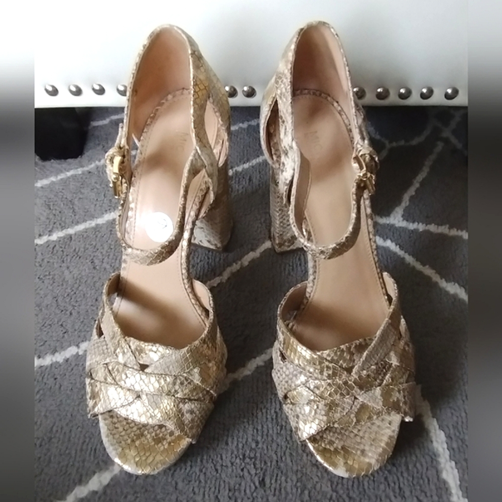 Michael Kors Annaliese Gold snake heels